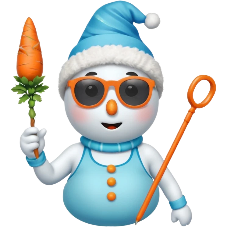 Snowman in a swimsuit and a magic wand in his hands emoji