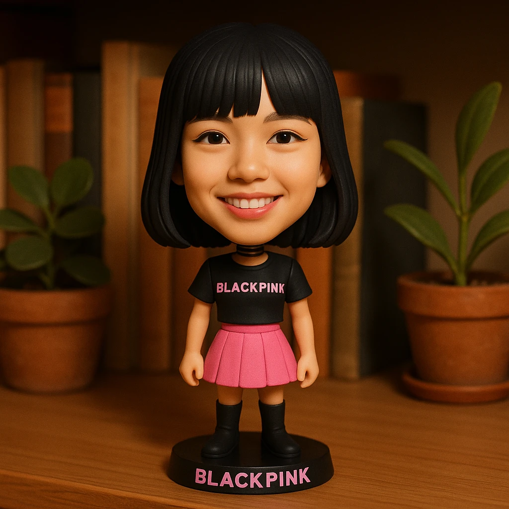 BLACKPINK-inspired object, black and pink colors, fun and collectible bobblehead design emoji