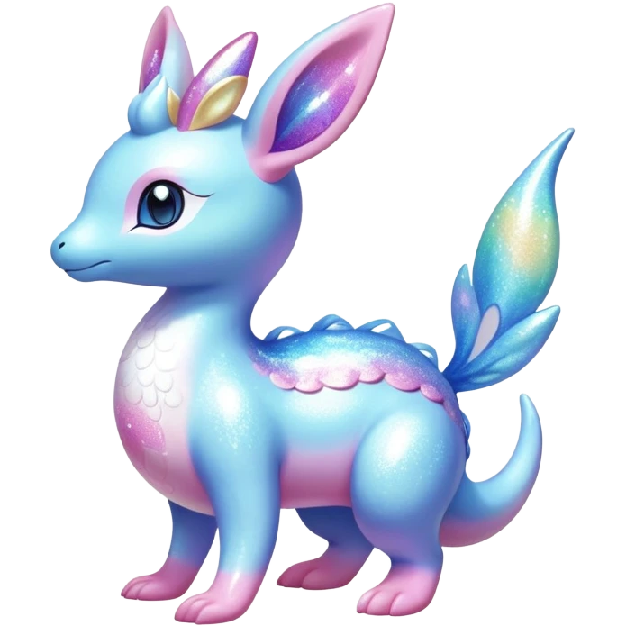 Shiny Exotic Colorful Ethereal Sparkly Sylveon-Lapras-Amaura-Aurorus-Fakémon-hybrid-creature (full body)  emoji