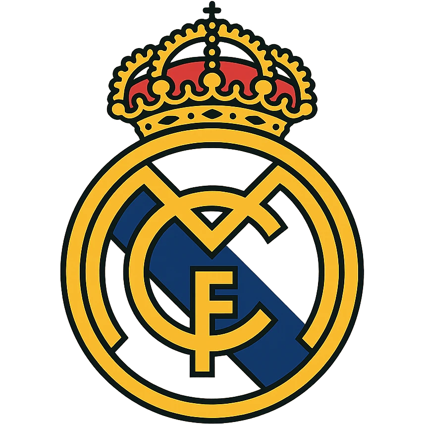 Real Madrid soccer badge, flat color style, white and gold, no text emoji