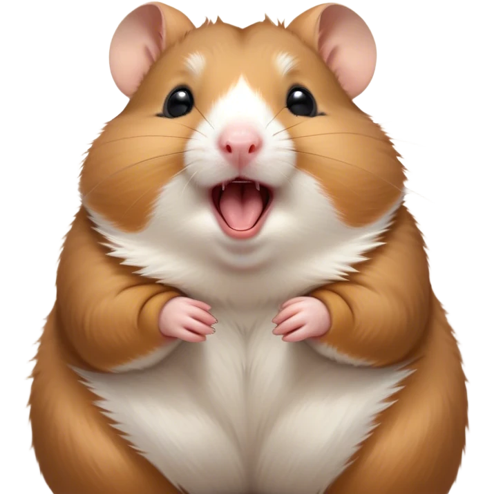 Cinematic Cute Yawning Brown Hamster Portrait Emoji, Head tilted slightly with a dramatic, wide-open yawn, showcasing a smooth, rich brown coat with tiny droopy ears, round dark eyes barely open in drowsy contentment, Simplified yet irresistibly adorable features, highly detailed, glowing with a soft, cozy glow, high shine, relaxed yet expressive, stylized with a touch of whimsy, bright and endearing, soft glowing outline, capturing the essence of a sleepy yet affectionate hamster, so drowsy it feels like it could stretch out of the screen and curl up for a nap! emoji