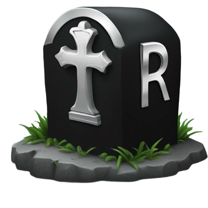 a black grave with the inscription R i P in silver emoji