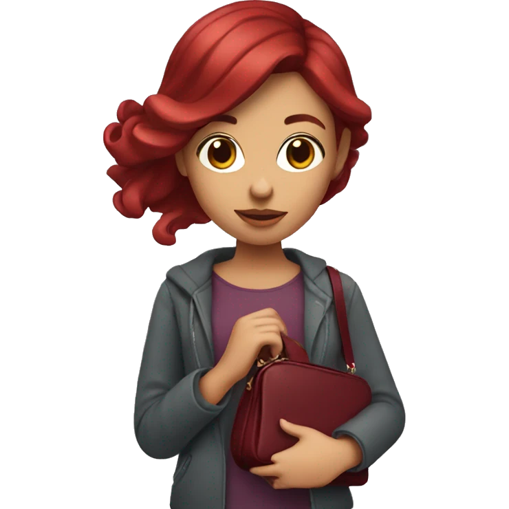 girl with burgundy hair holding purse in her hand emoji