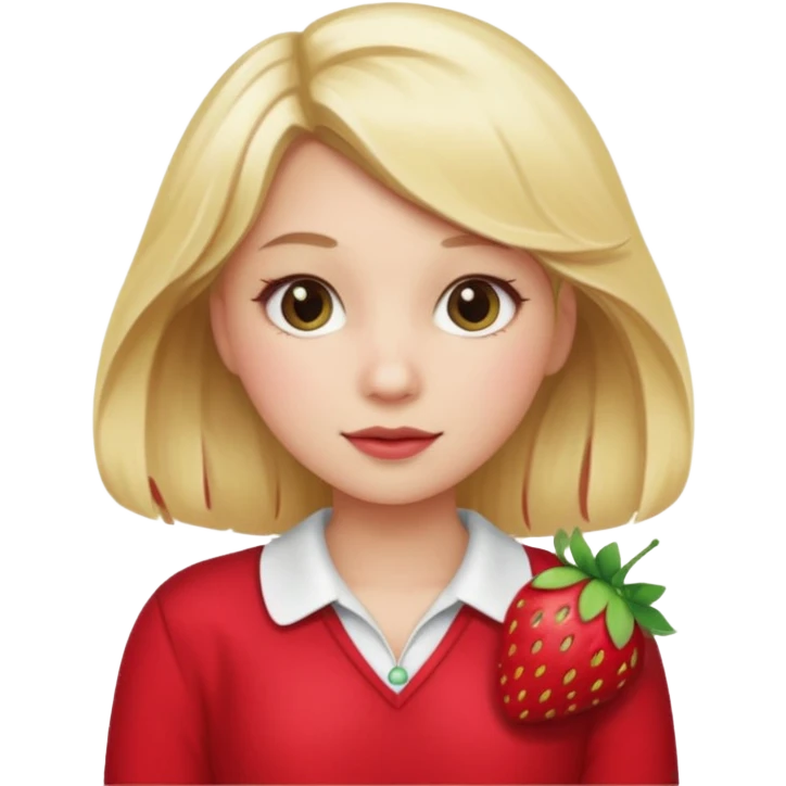 A girl with a blonde hair wearing a strawberry clip and wearing a cute red outfit emoji