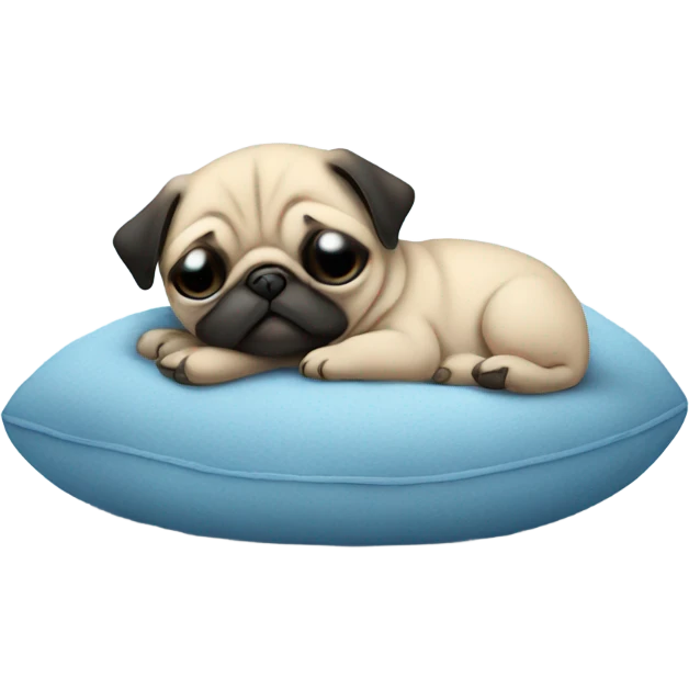 Baby pug sleeping on a blue cushion  emoji
