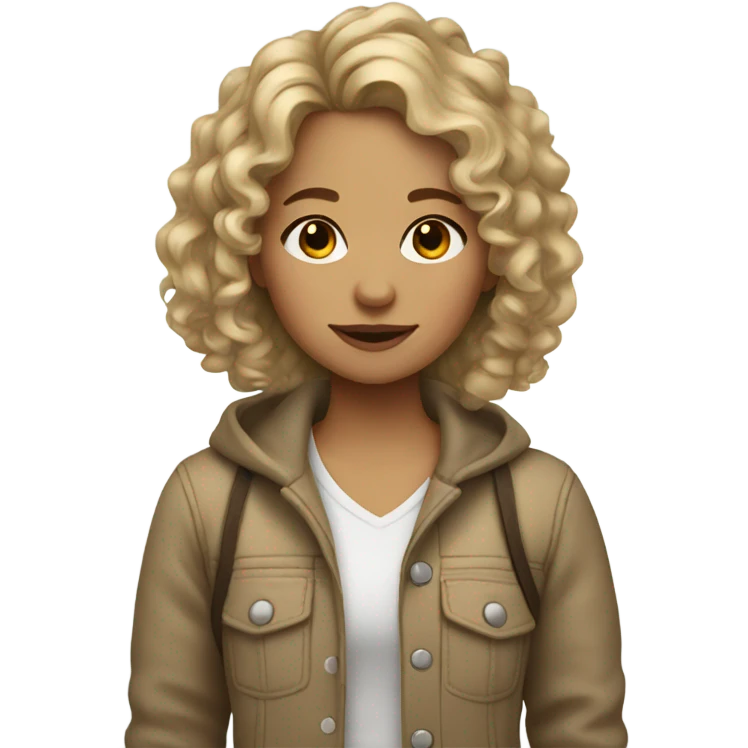 Girl with curly dirty blonde hair and mix’s and cute  emoji