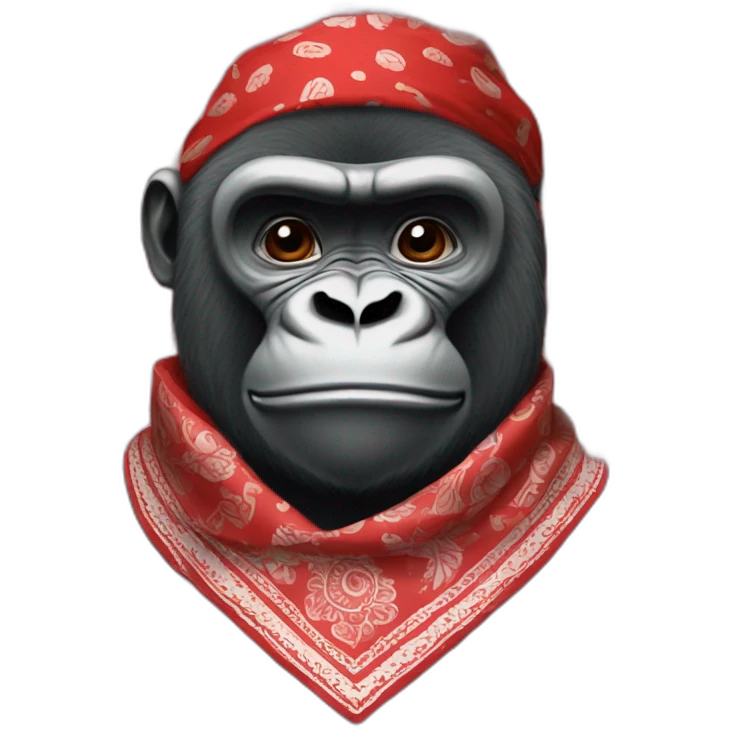 A gorilla wearing a Red bandanna with Paisley pattern around neck emoji