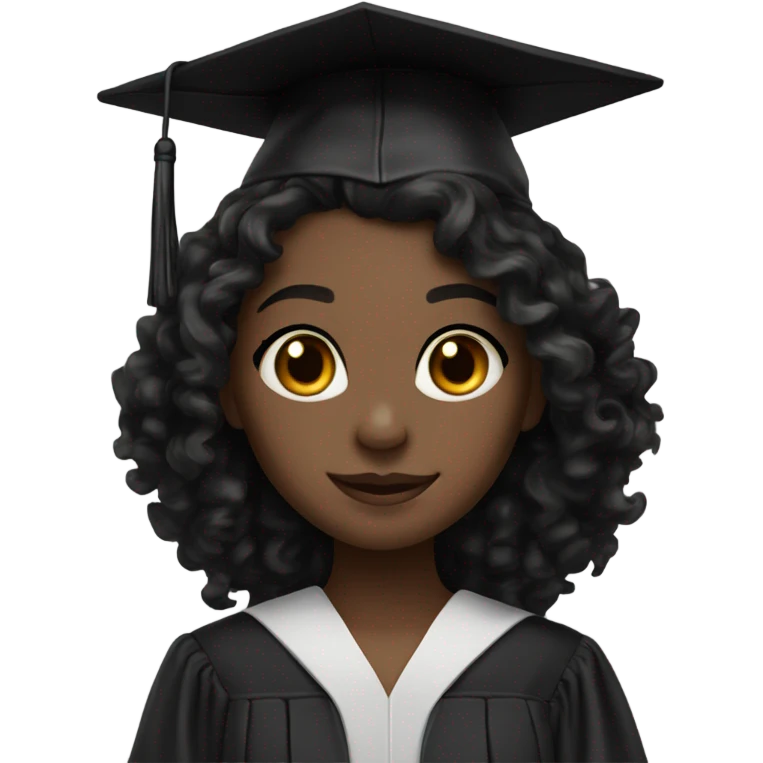 girl with dark skin long black curly hair and dark brown eyes with graduation cap and attire emoji