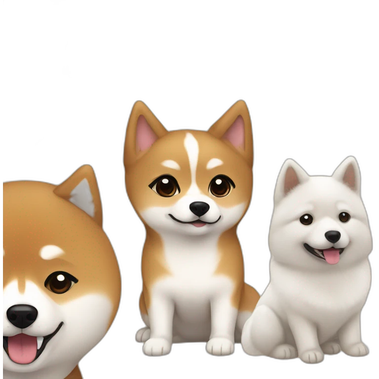 Cute Shiba and a white Hokkaido dog and their mistress, a woman with brown and curly hair emoji
