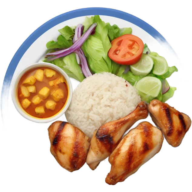 Grilled chicken, rice, salad, on a plate emoji
