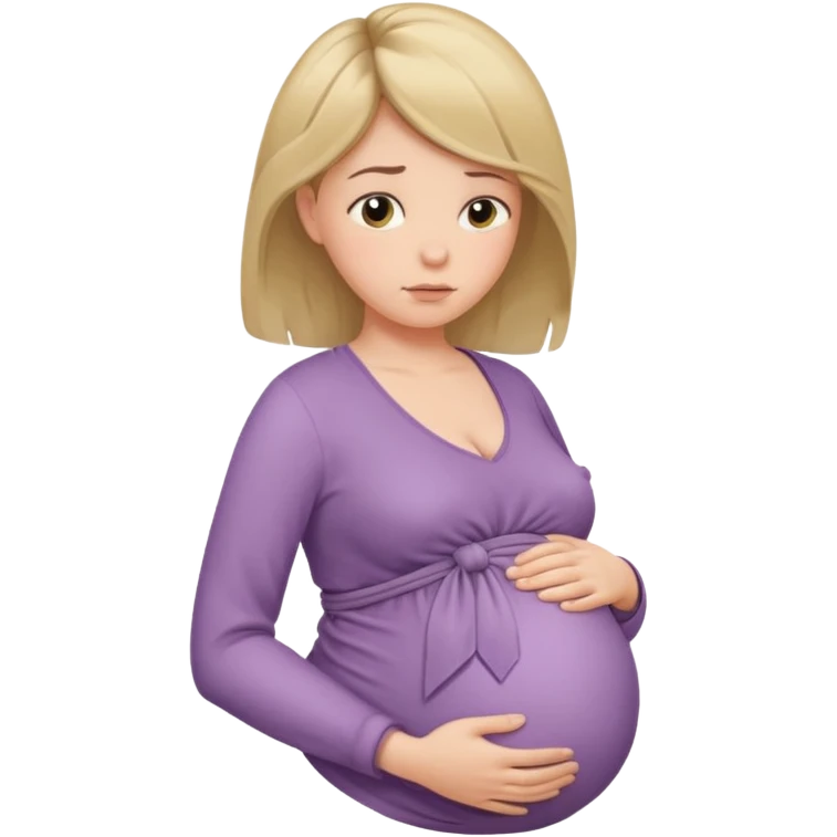 pregnant woman with neatly tied hair looking tired touching her big belly softly and breath slowly emoji