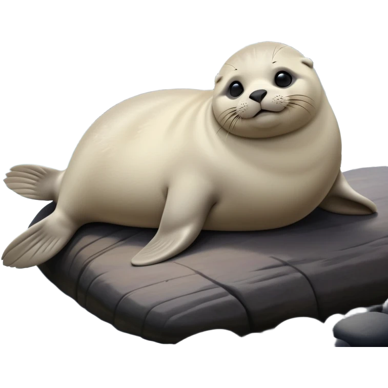 cinematic-seal-realistic-full-body-lounging-emoji,-plump-sleek-body-stretched-out-on-a-rocky-shoreline,-short-smooth-fur-glinting-in-the-sea-breeze,-flippers-tucked-comfortably-beneath-its-body,-large-dark-eyes-filled-with-playful-curiosity,-whiskered-muzzle-lifted-slightly-as-if-smiling,-simplified-yet-realistic-focused-features,-highly-detailed,-glowing-with-a-refreshing-marine-radiance emoji