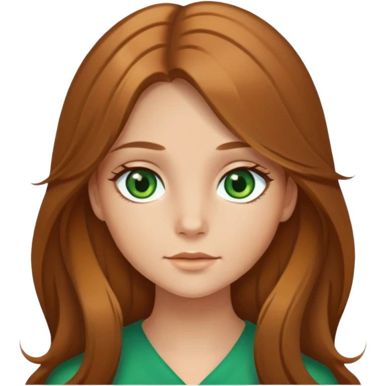 Girl emoji with honey brown, long hair and green eyes with a middle part  emoji