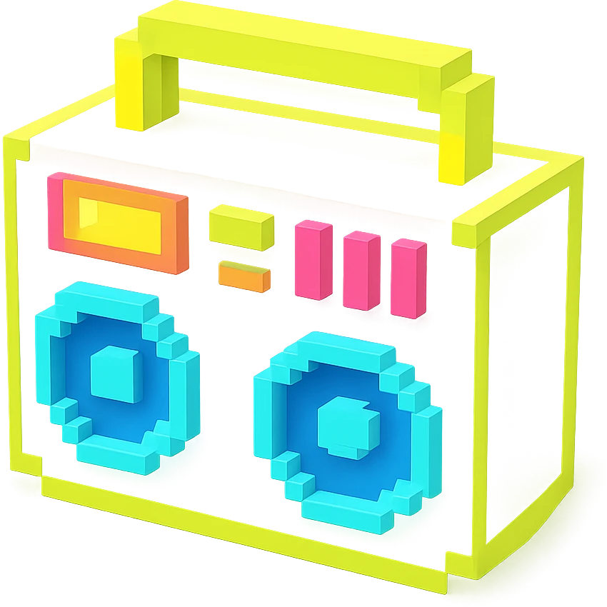 сделай белый святящейся бумбокс, no background emoji