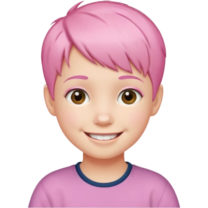 Cute kid with short pink hair and smile, half body emoji