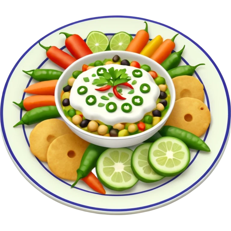 Pakistani dish named chaat its has yougurt and green chilli and vegetables in it mix it all emoji