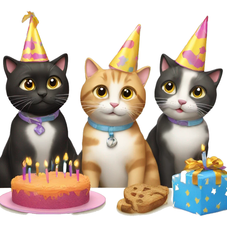 3 cats at a birthday party emoji