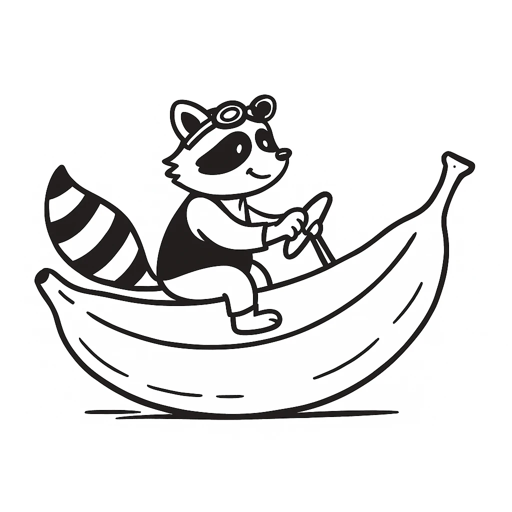 Change the car to a banana, keep the raccoon driving, in hand drawn doodle style. emoji