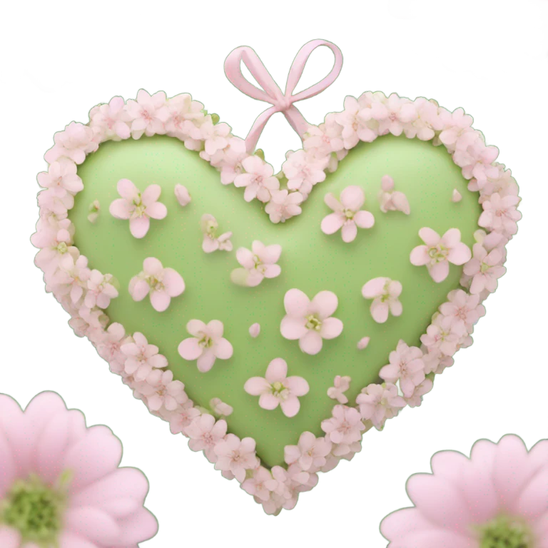 pistachio green Color heart decorated with pink flowers emoji