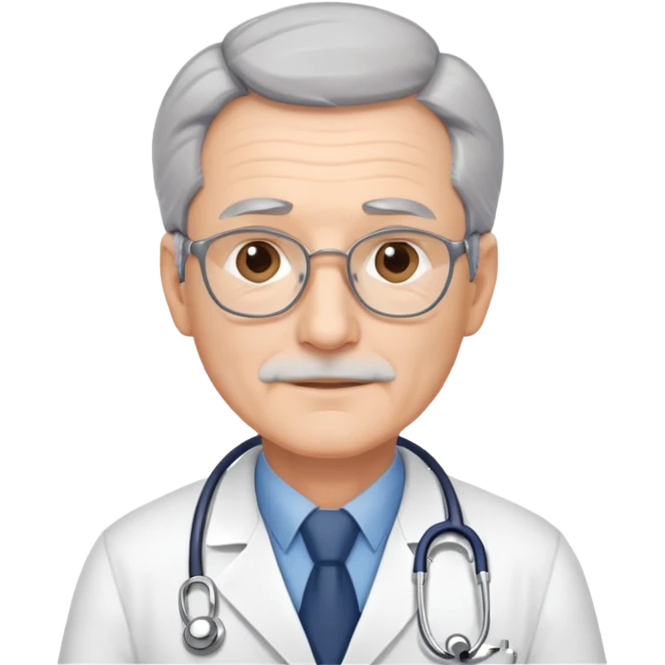 mature 60 year old male doctor with stethoscope, gray hair, professional emoji