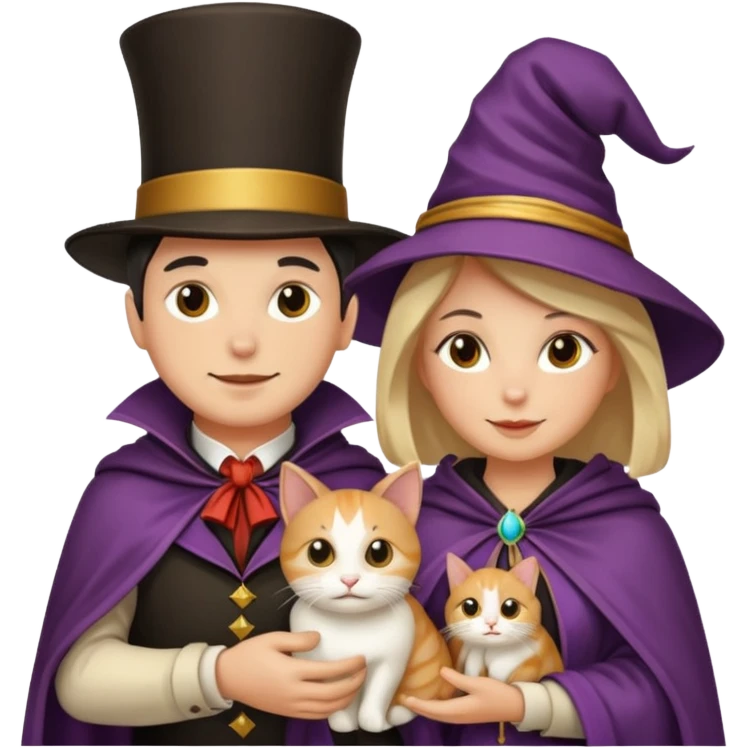magician couple and their pet cat emoji
