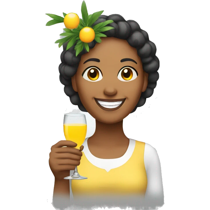 Happy woman holding mimosa emoji