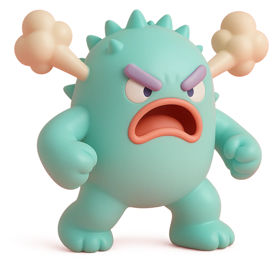 monster stomping its feet in anger, smoke coming from ears, spiky body emoji