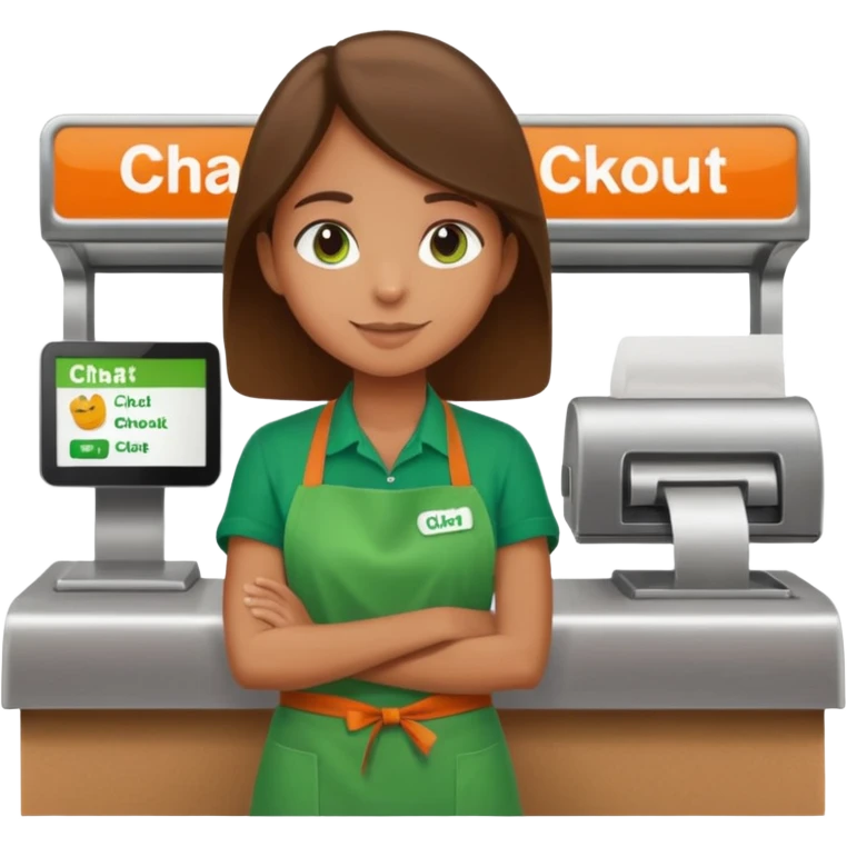 Eine Person wartet an einer Supermarktkasse. Die Kasse ist beschriftet als "Plauderkasse" und im grünen Design. emoji