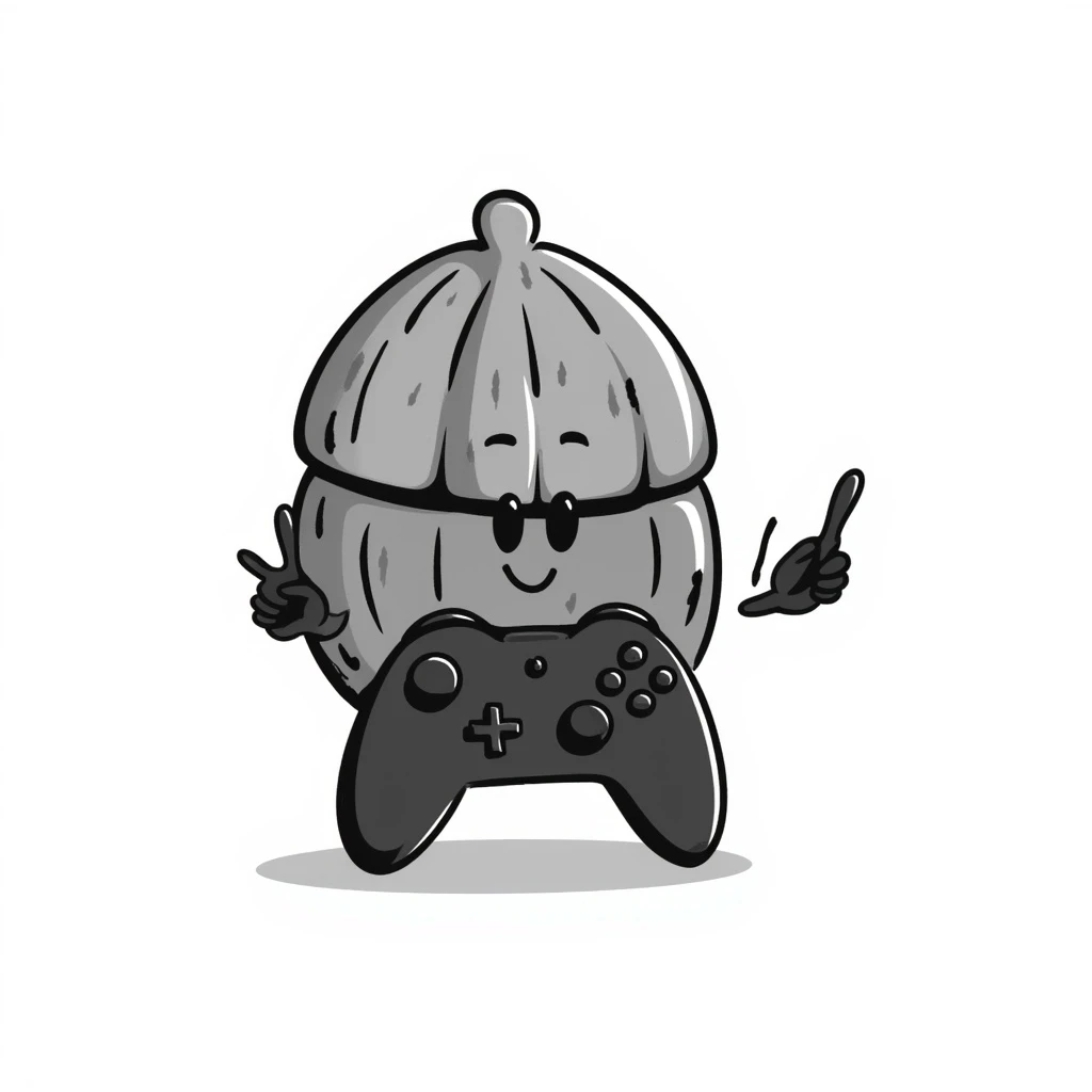 A standing walnut holding a game controller emoji
