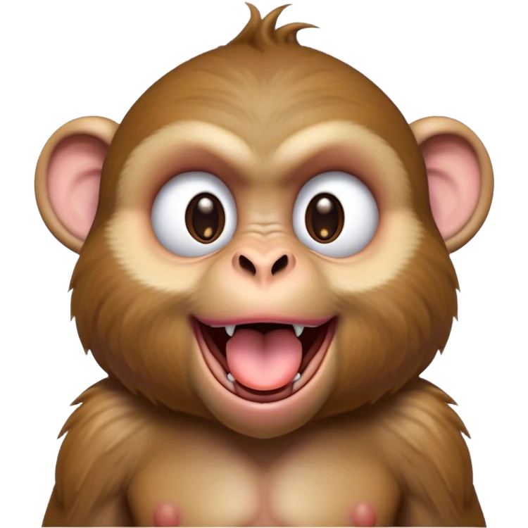 Cinematic Silly Macaque Portrait Emoji, Sporting a comically contorted face with crossed eyes and a tongue playfully sticking out, set against a backdrop of soft, detailed fur and a dynamic, agile build, Simplified yet humorously expressive features, highly detailed, glowing with a warm, jovial glow, high shine, exuberantly playful and cheeky, stylized with an air of quirky primate humor, soft glowing outline, capturing the essence of a silly macaque that appears ready to burst out of the screen with contagious laughter! emoji