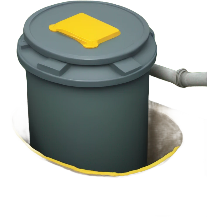 Septic tank cover partially visible with a yellow handle emoji