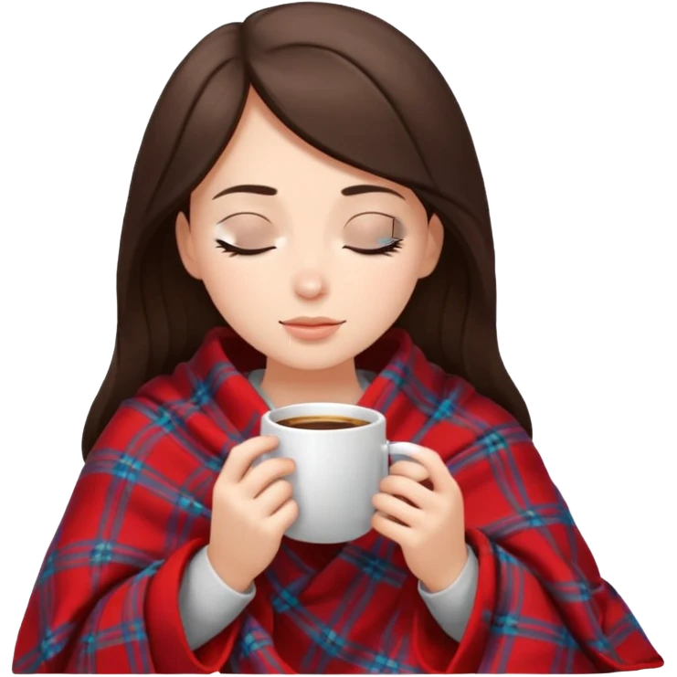 girl brunette inside a blanket sipping coffee eyes closed emoji