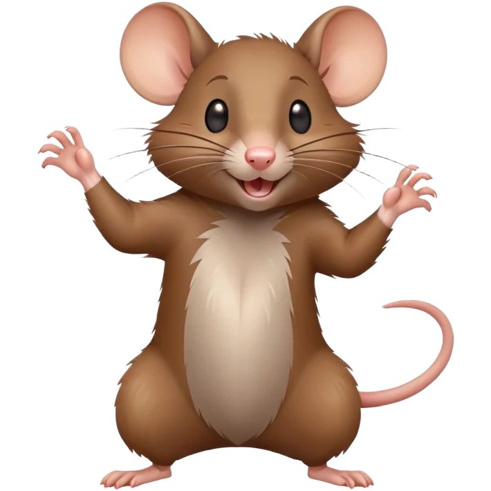 Energetic rat in mid-dance pose with one paw up and joyful expression emoji