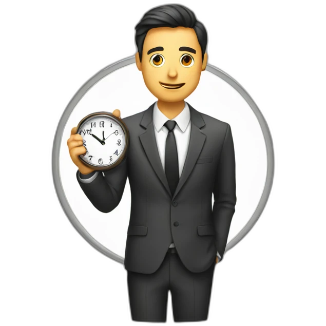 a man in a suit holding a clock in his right hand emoji