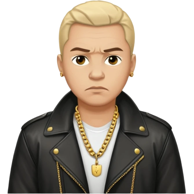 Russian 1990s gangster emoji, leather jacket, gold chain, serious face, cartoon style emoji