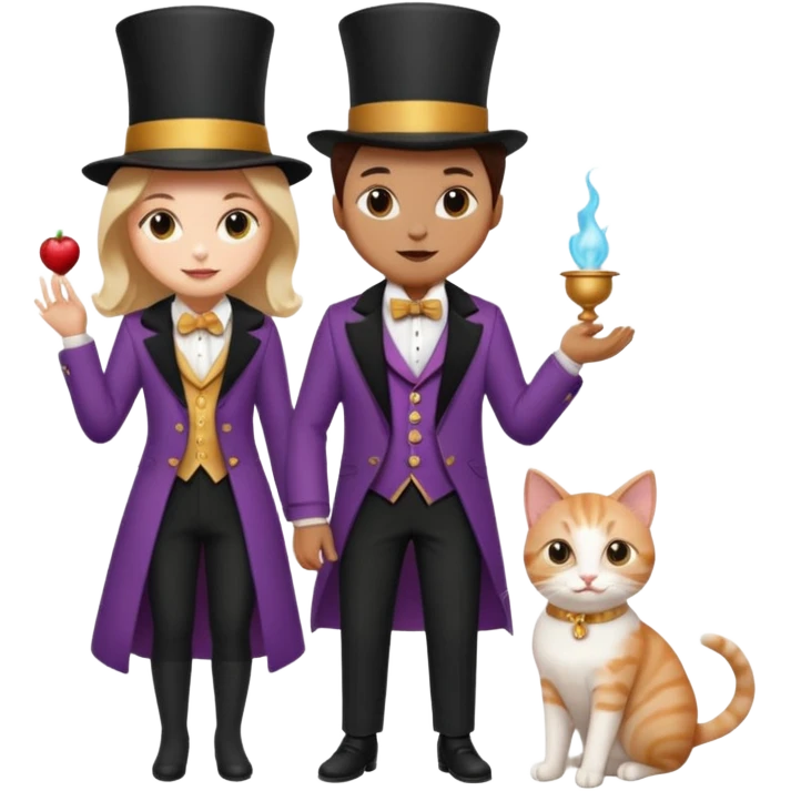 magician couple and their pet cat emoji