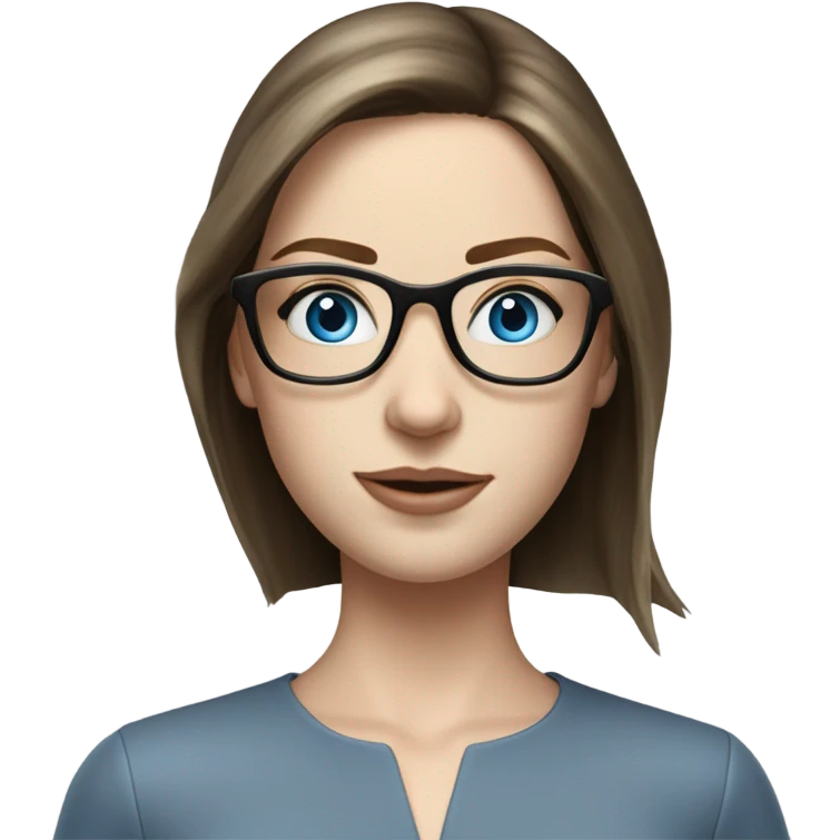 CHyper Realistic pale elegant classy model, straight shoulder length brunette, glasses and blue eyes  emoji