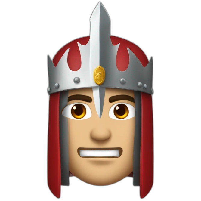 guerrera con corona que le tape los ojos, pelo rojo, espada emoji
