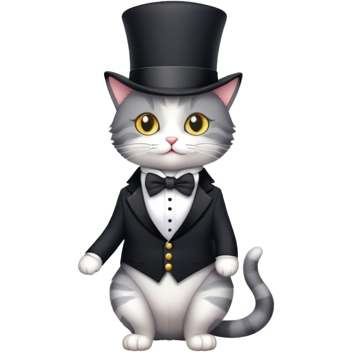 Cat in a tuxedo wearing a tophat emoji