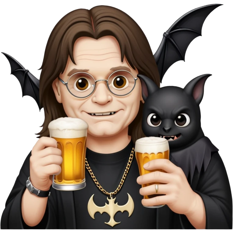 Ozzy Osbourne drinking a beer with a bat emoji