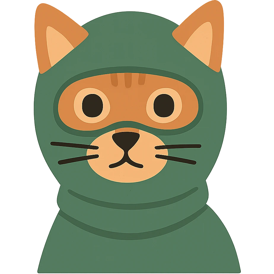flat design style cat in a green balaclava emoji