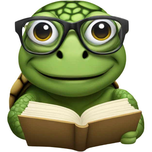 Smart turtle reading with glasses emoji