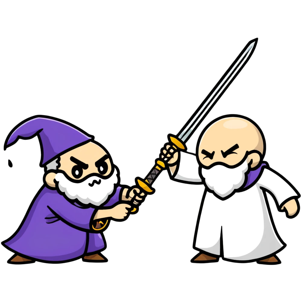 wizard and brain in a sword duel emoji