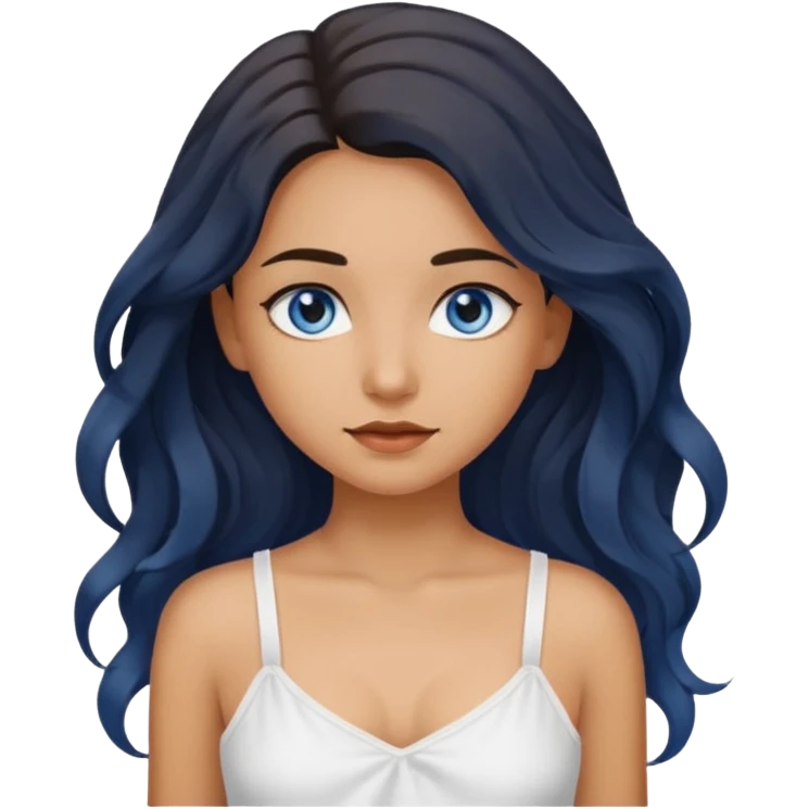 Girl with olive skin, blue eyes and dark wavy long hair, white camisole  emoji