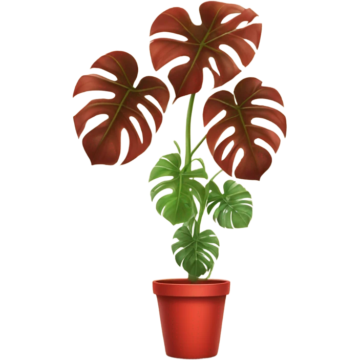 Tall monstera plant with a red pot emoji