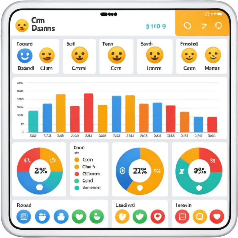 simple CRM dashboard with user icons and charts, emoji style emoji