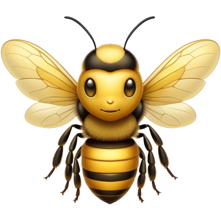 Cinematic Noble Bee Portrait Emoji, Poised and industrious, with a compact, fuzzy body in golden-yellow hues, delicate translucent wings, and a focused, determined expression with sparkling eyes, Simplified yet sharp and sophisticated features, highly detailed, glowing with a soft, sunny radiance, high shine, intelligent and diligent, stylized with an air of natural elegance, focused and alert, soft glowing outline, capturing the essence of a watchful bee that appears ready to buzz out of the screen with effortless authority! emoji