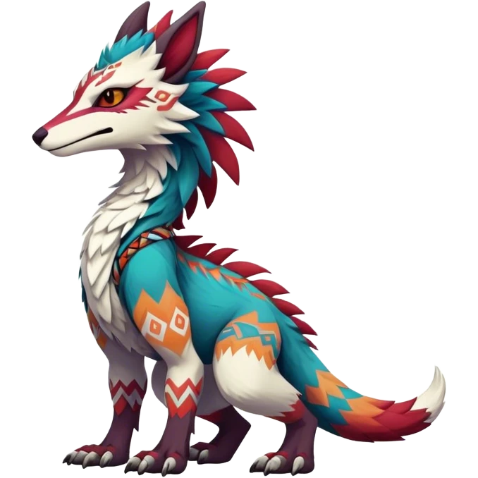 a colorful edgy cute vernid-sergal-fionbri-creature with tribal markings full body emoji