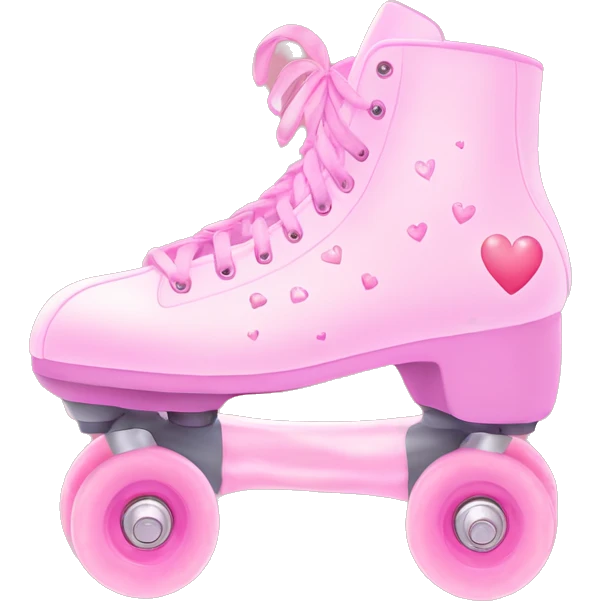 Pastel Pink Roller Skates "A pair of pastel pink roller skates with glowing wheels, sparkling laces, and tiny heart patterns along the sides." emoji