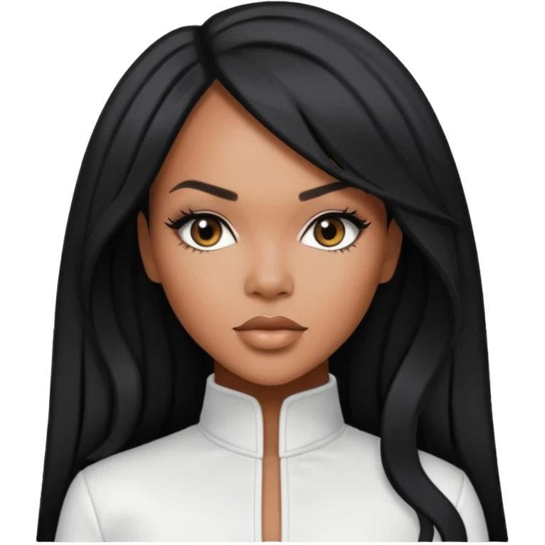 LeToya Luckett from Destiny's Child with long jet black hair, white outfit emoji